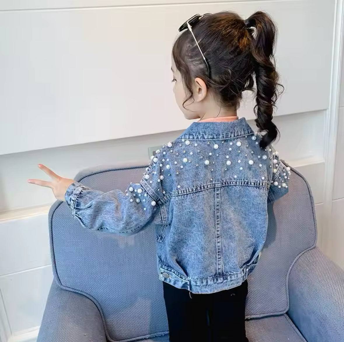 Girls pearl denim jacket