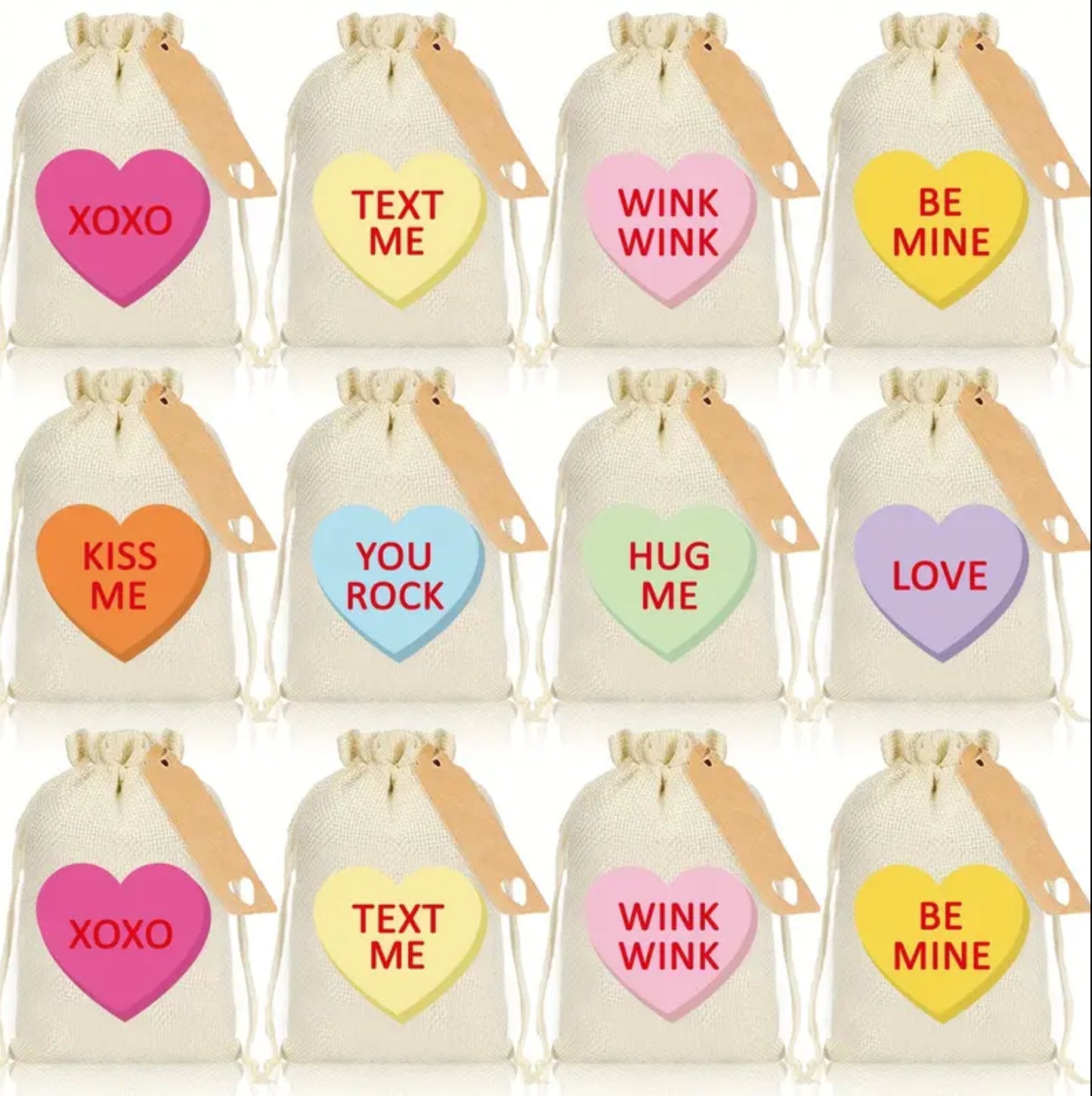 Love heart candy burlap bags