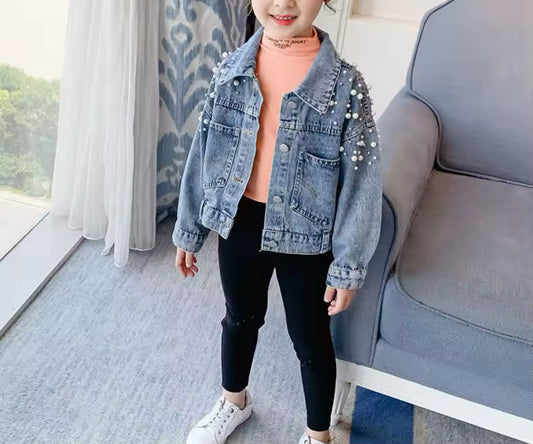 Girls pearl denim jacket
