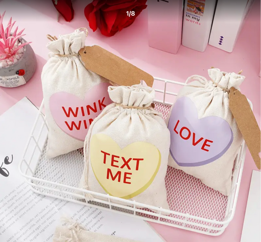 Love heart candy burlap bags